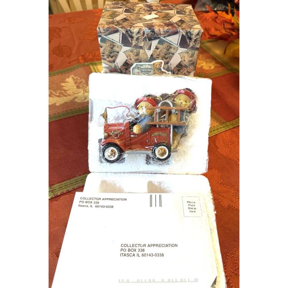 Cherished Teddies Dustin & Austin Fire Engine Resin Figurine Hillman 477508 New